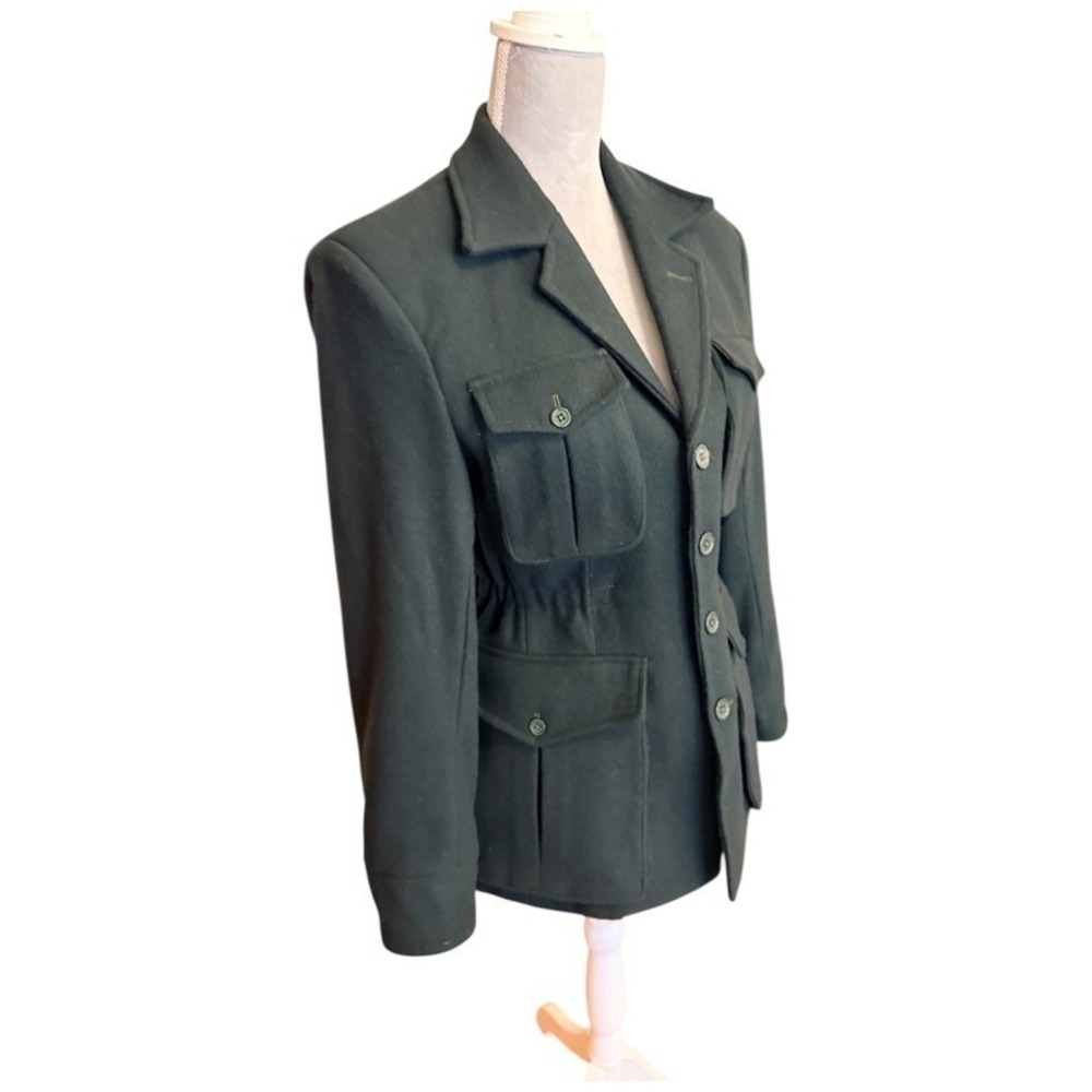 HERITAGE Wool Military‎ or Safari Jacket Cinched Waist Tailored Utility Blazer